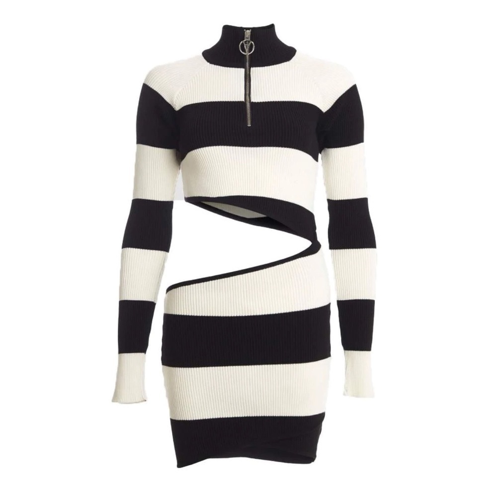 Filles A Papa Peggy Striped Cut Out Rib Knit Mini Dress